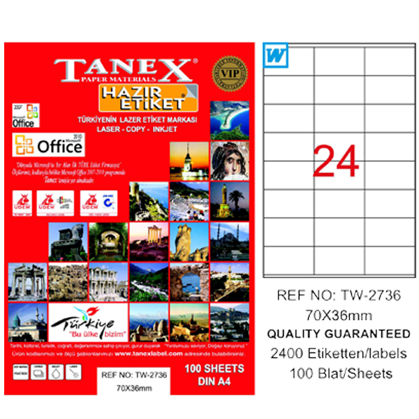 Tanex Laser Etiket 100 YP 70x36 Laser-Copy-Inkjet TW-2736