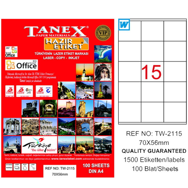 Tanex Laser Etiket 100 YP 70x56 Laser-Copy-Inkjet TW-2115