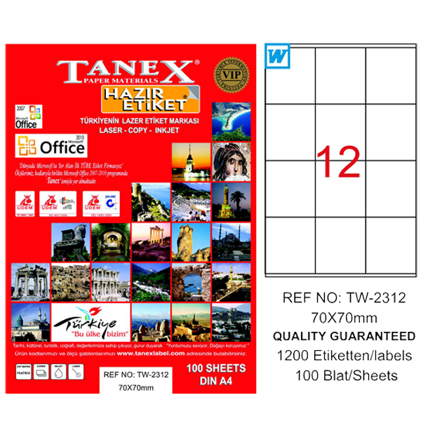 Tanex Laser Etiket 100 YP 70x70 Laser-Copy-Inkjet TW-2312