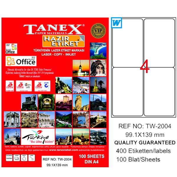 Tanex Laser Etiket 100 YP 99.1x139 Laser-Copy-Inkjet TW-2004