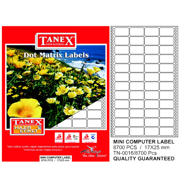 Tanex Sürekli Form Etiket 8700 LÜ 17x25 TN 0016