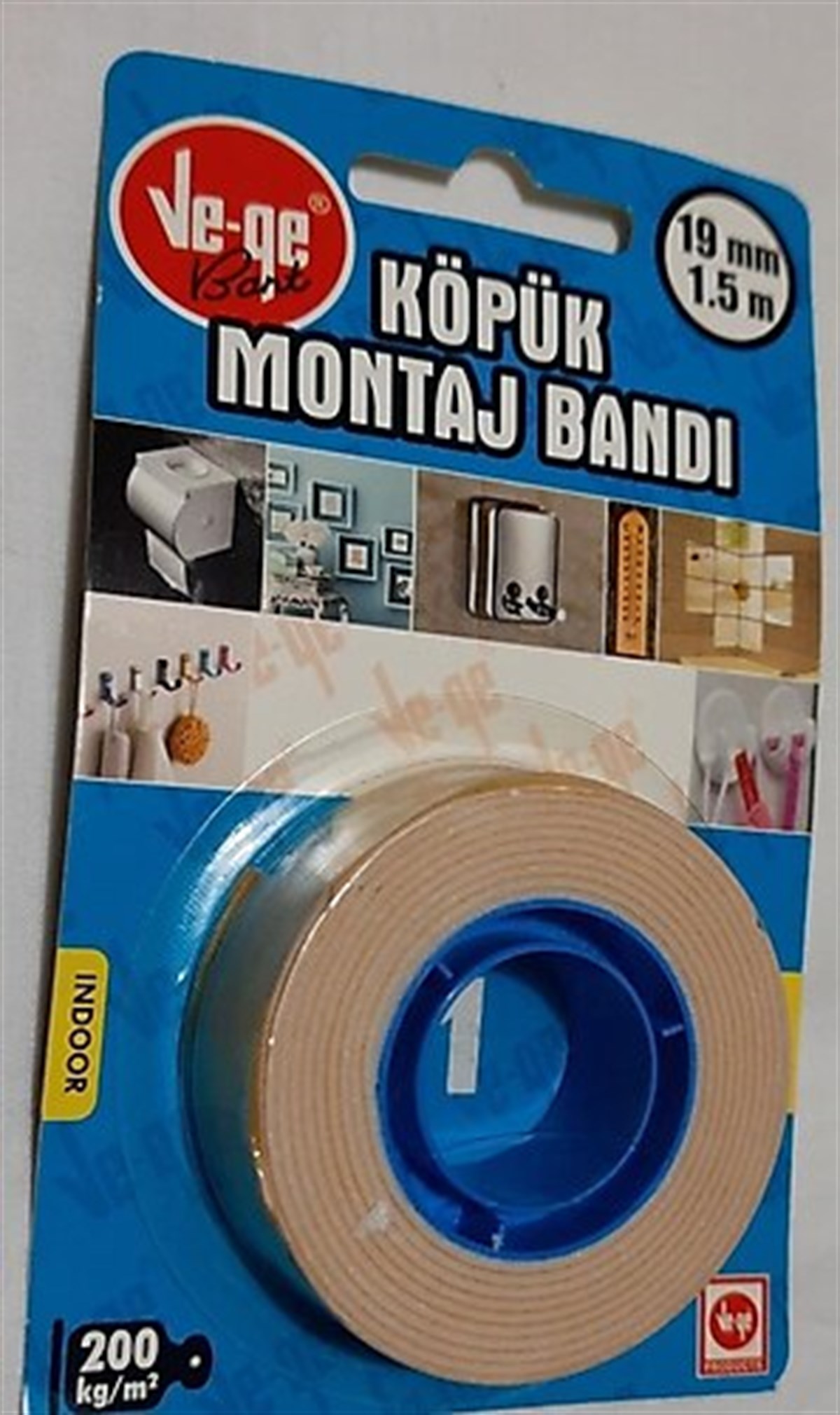 Vege Çift Taraflı Köpük Montaj Bandı (İç Ortam) 19mm x 1.5mt