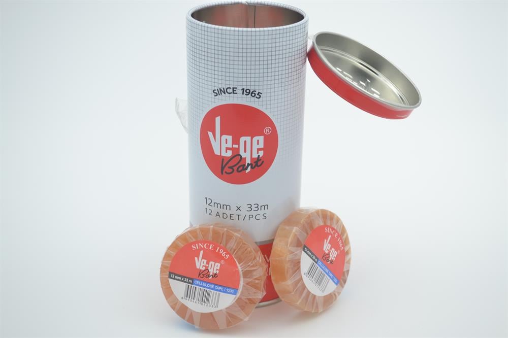 Vege Selofan Bant 12 mm x 33 m 12 adet Metal Kutulu