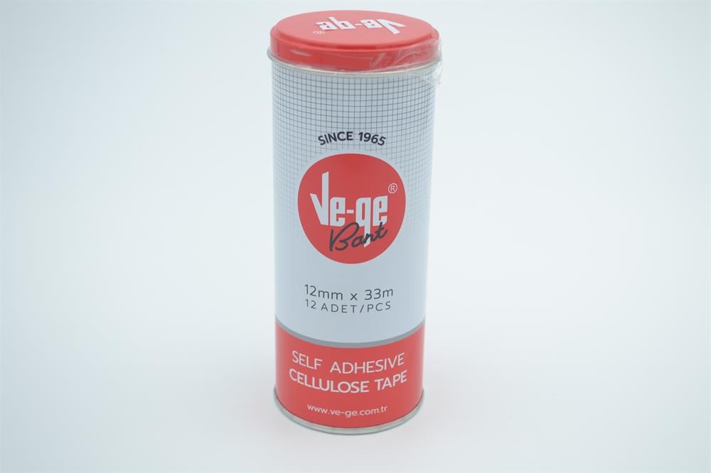Vege Selofan Bant 12 mm x 33 m 12 adet Metal Kutulu