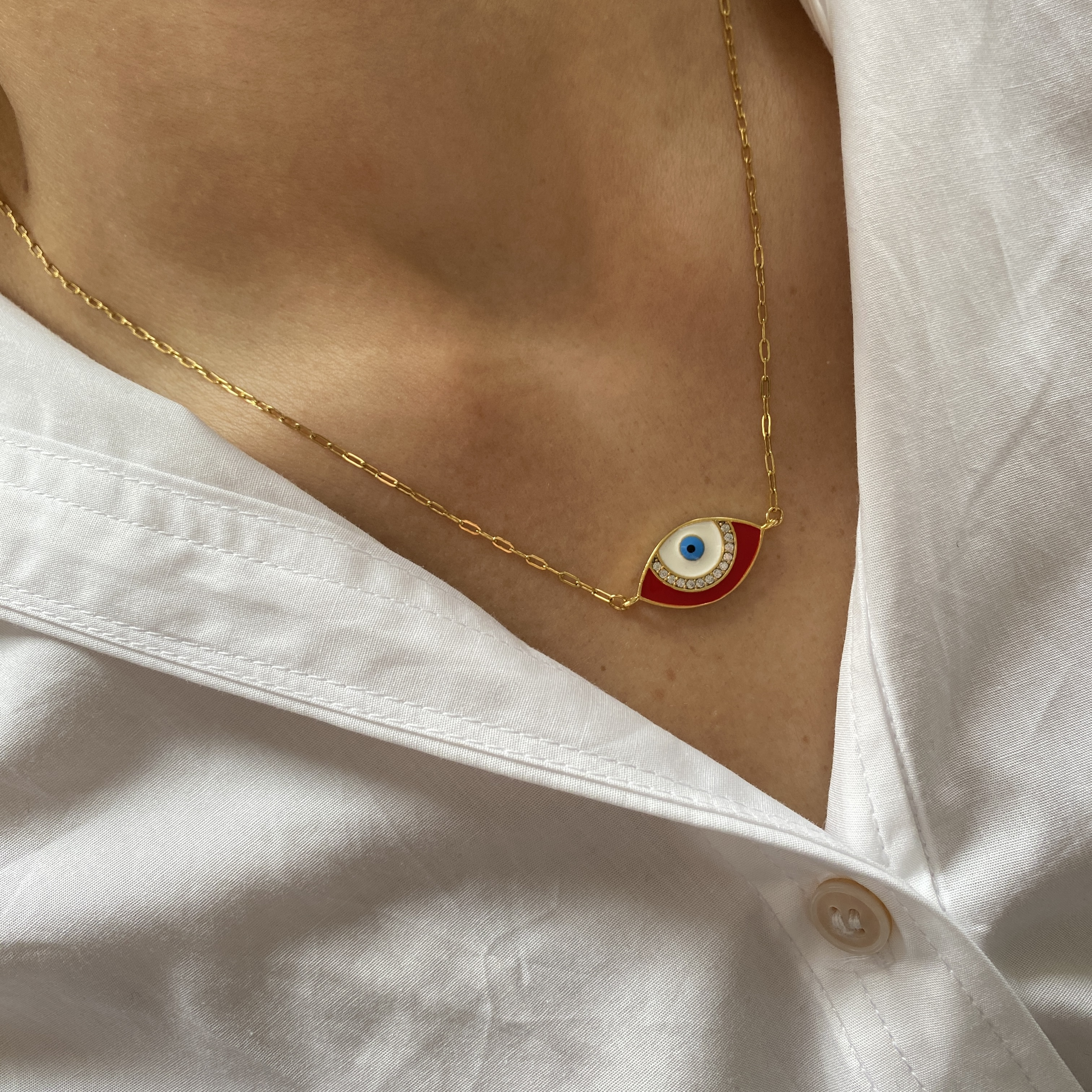 Çelik Basic Zincir Mineli Göz Kolye