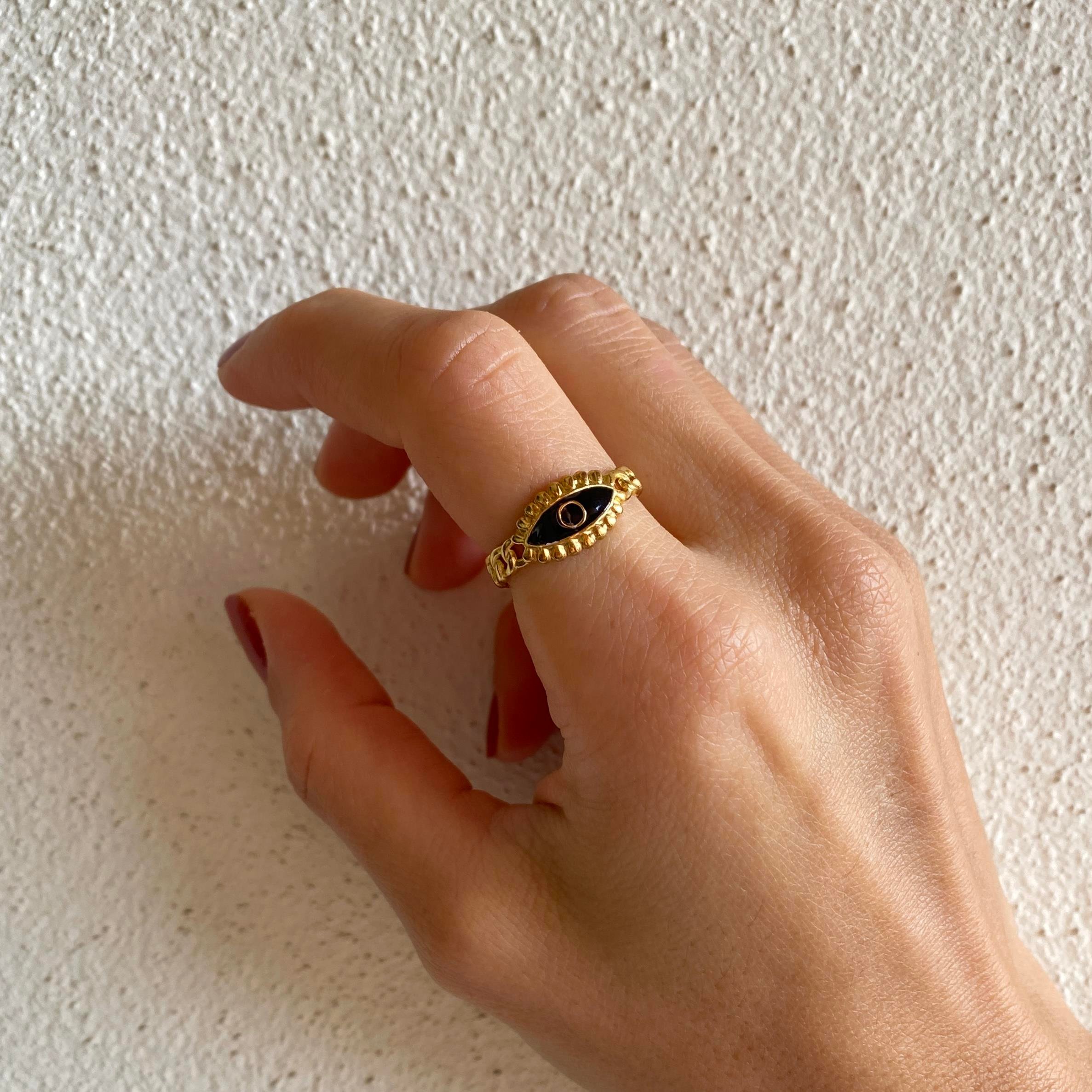 Çelik Black Evil Eye Yüzük