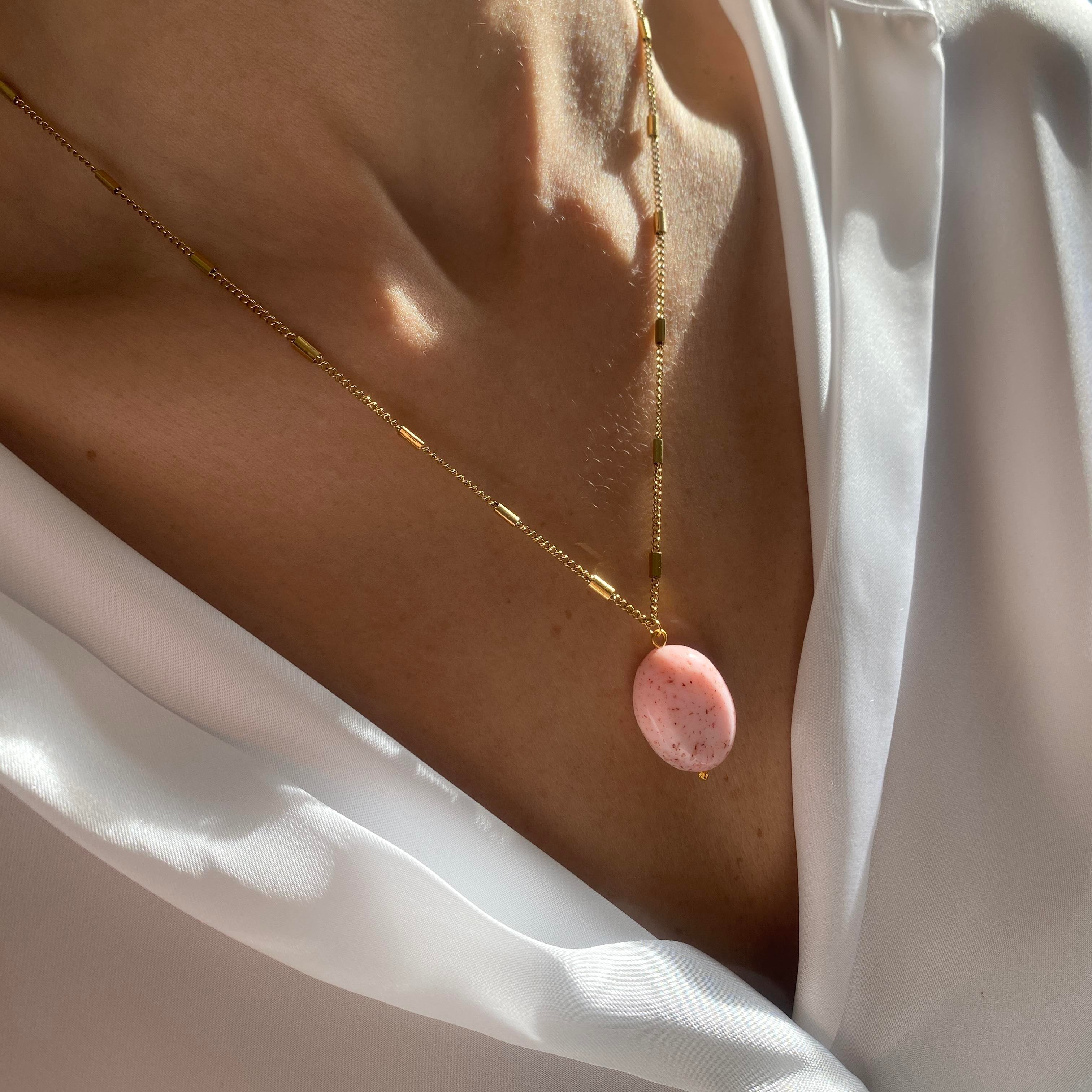 Çelik Pembe Mercan Kolye