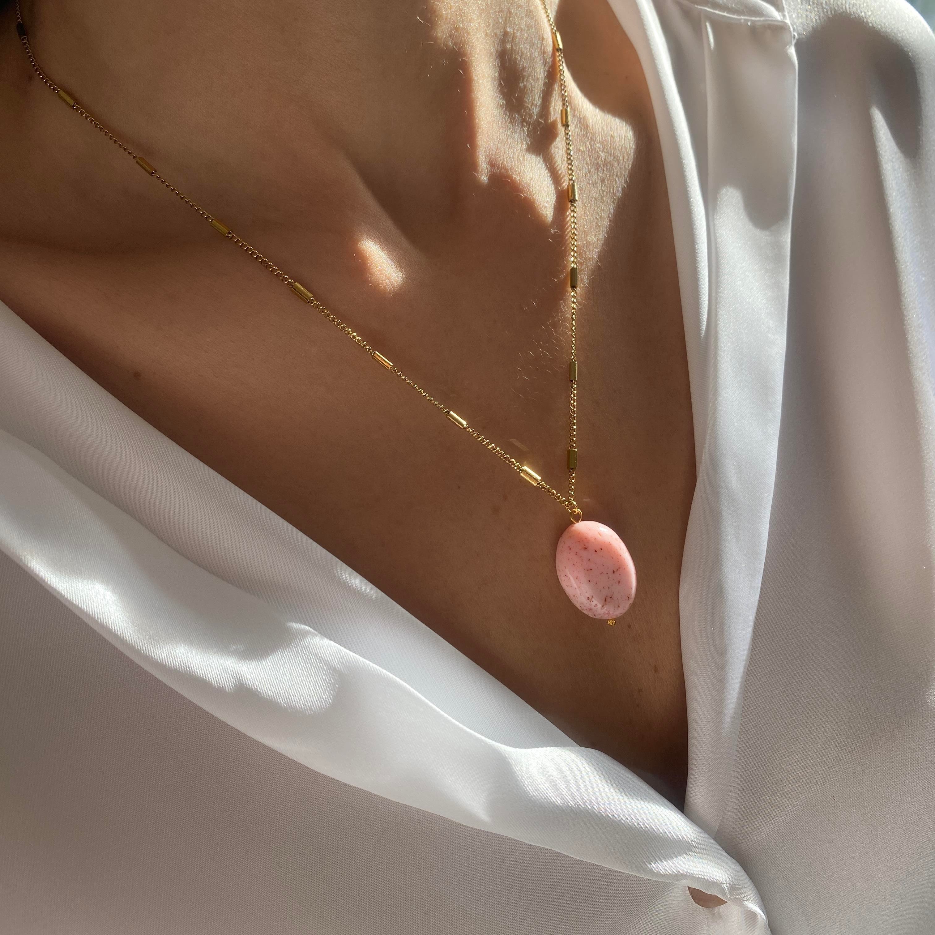 Çelik Pembe Mercan Kolye