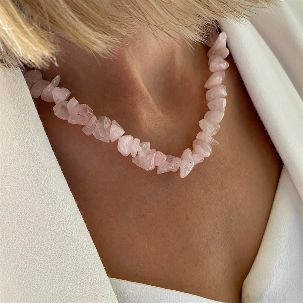 Handmade Pembe Kuvars Kolye