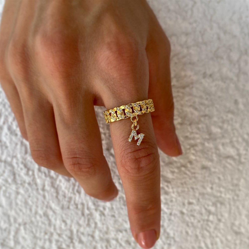 Özel Tasarım Zirkon Taşlı Kişiye Özel Harf Yüzük