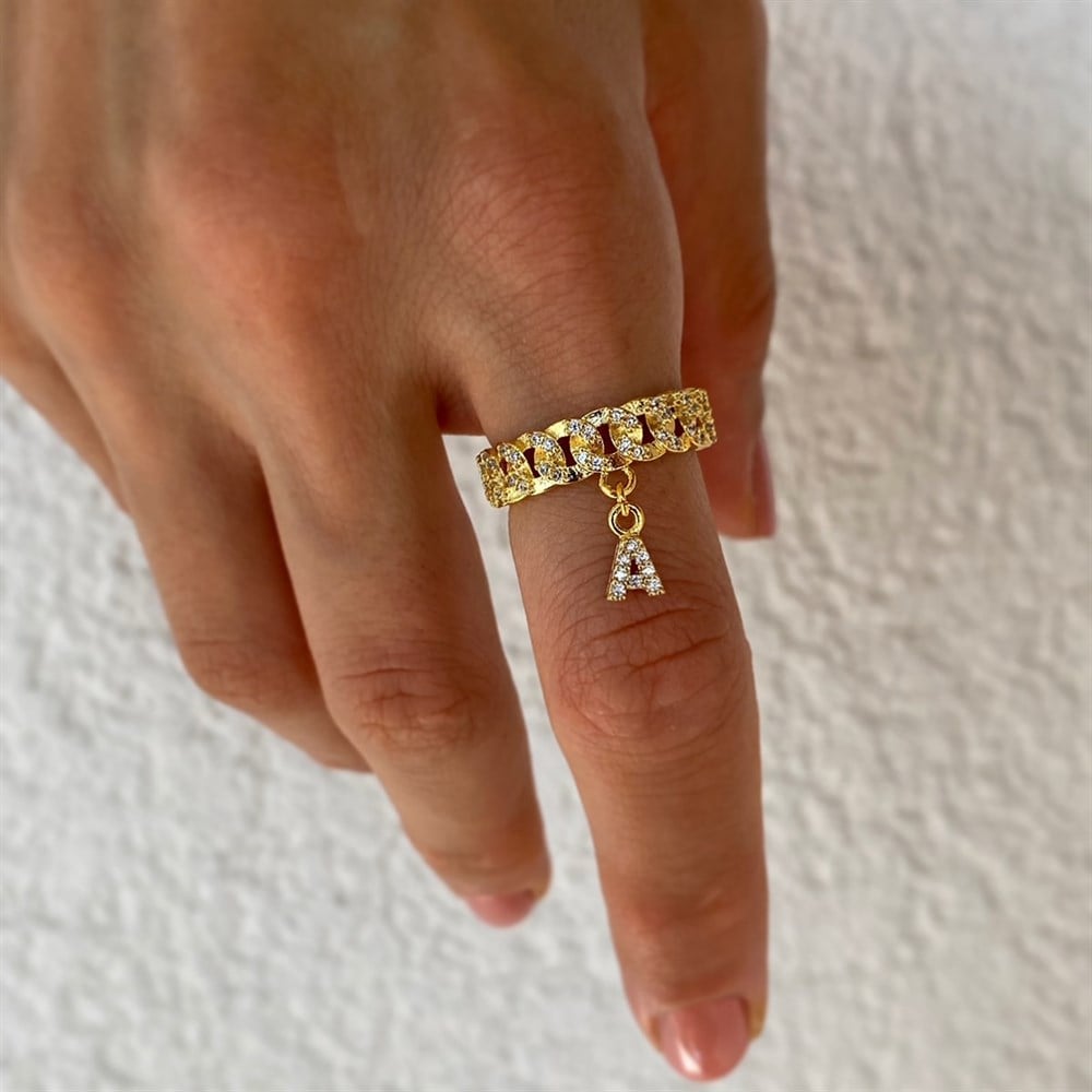 Özel Tasarım Zirkon Taşlı Kişiye Özel Harf Yüzük