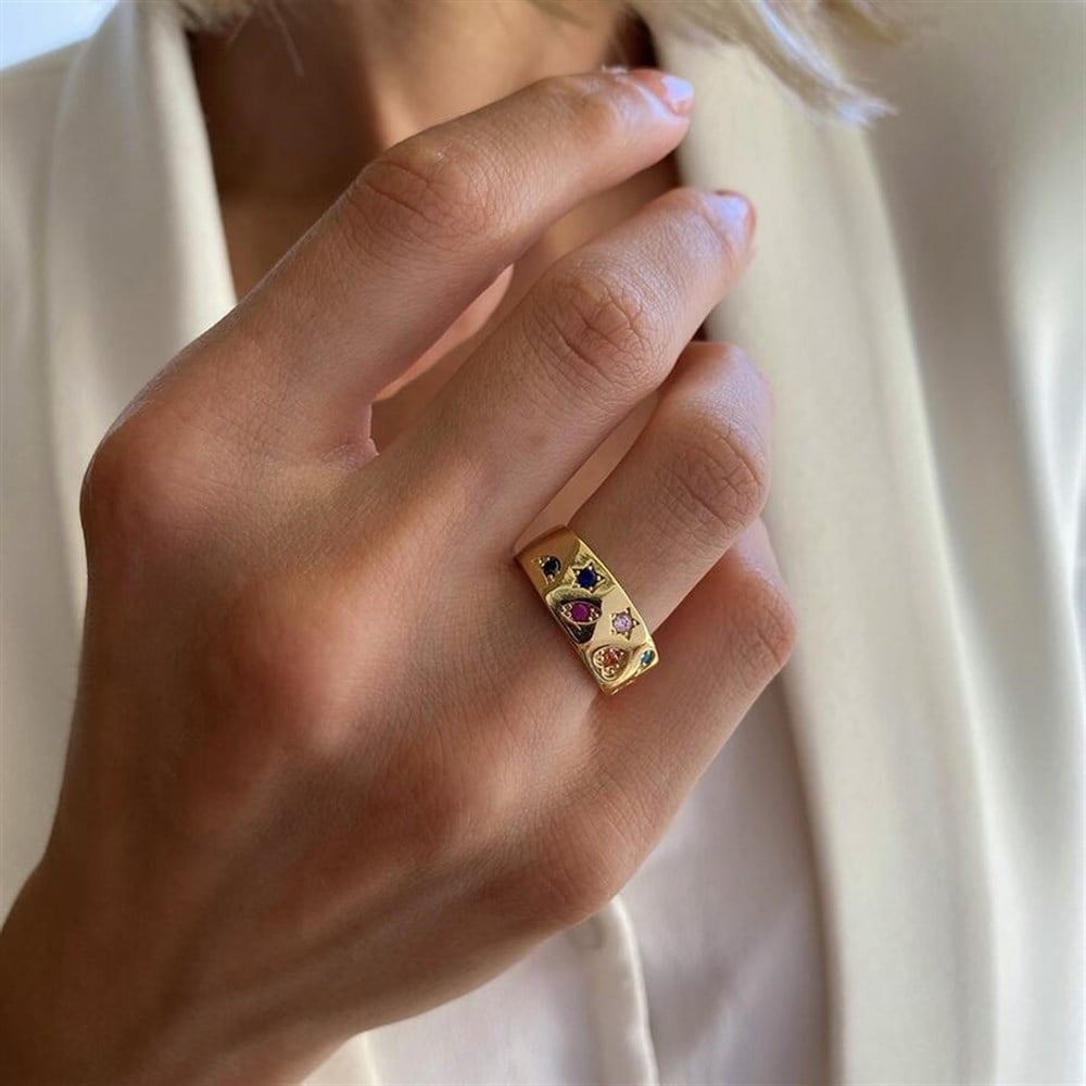 Renkli Zirkon Taşlı Daisy Yüzük