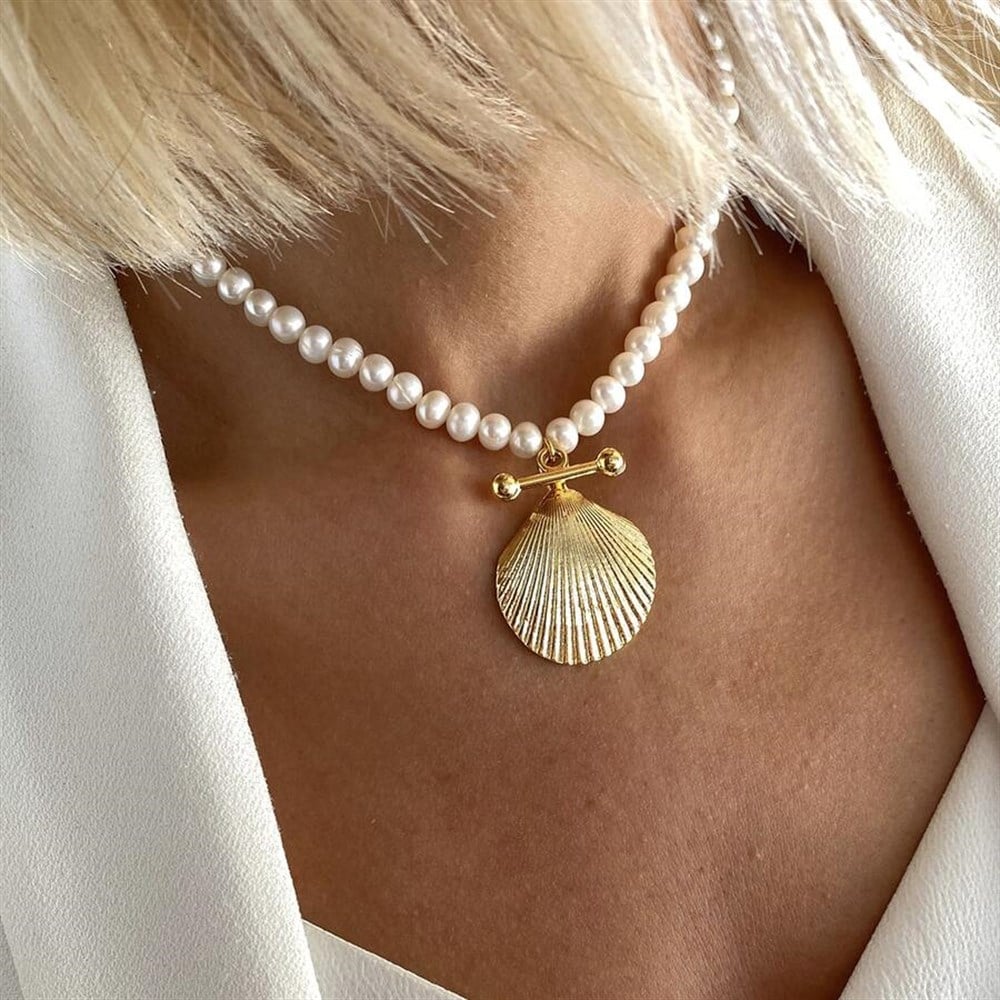 Tasarım Barok İnci Shell Choker