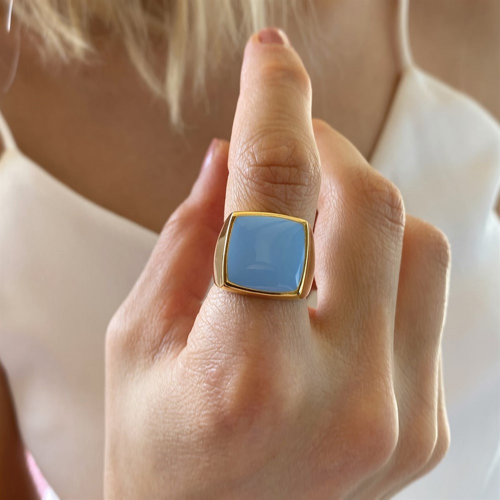 Tasarım Handmade Mavi Mineli Yüzük