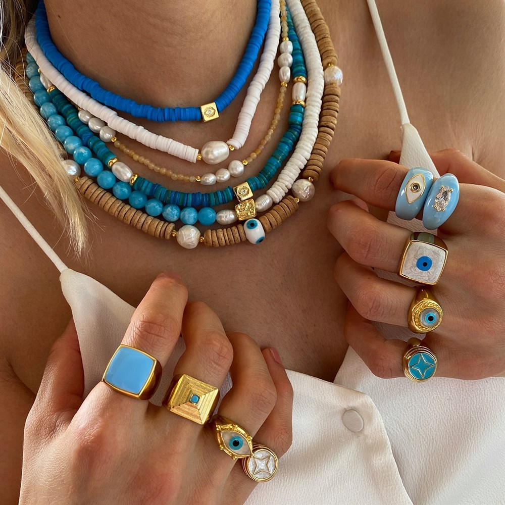 Tasarım Handmade Mavi Mineli Yüzük