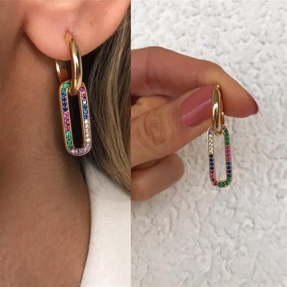 Tasarım Zirkon Rainbow Küpe(Çift olarak gönderilir)