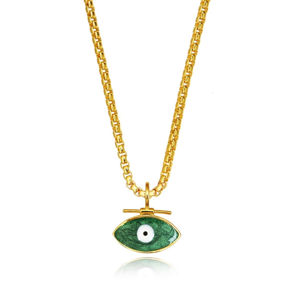 The Square Box Chain Enameled Eye Necklace