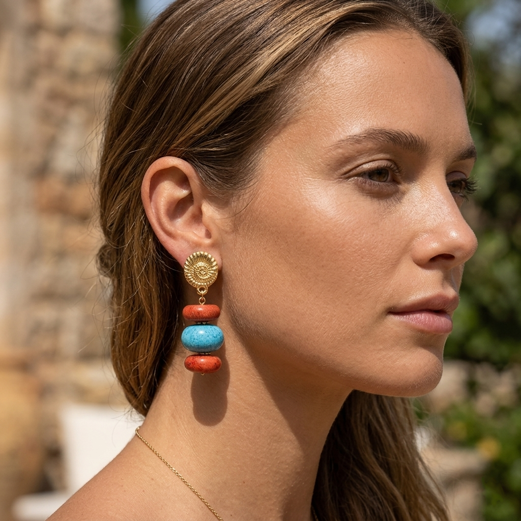 Turquoise vs Coral Harmony Küpe