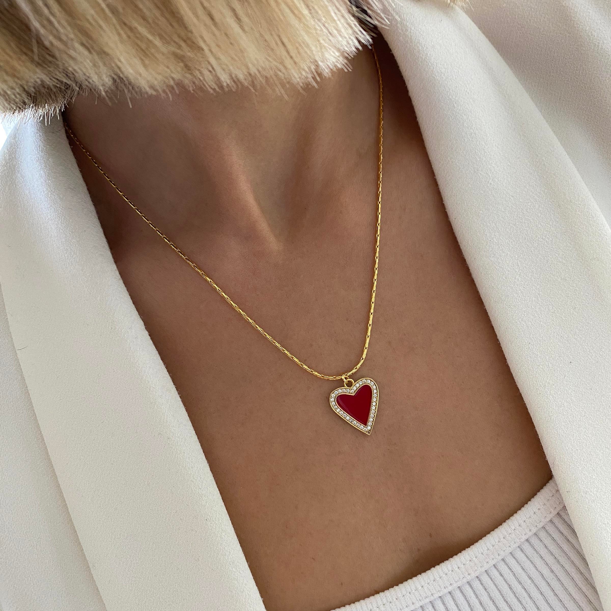 Yılan Zincir Red Heart Kolye