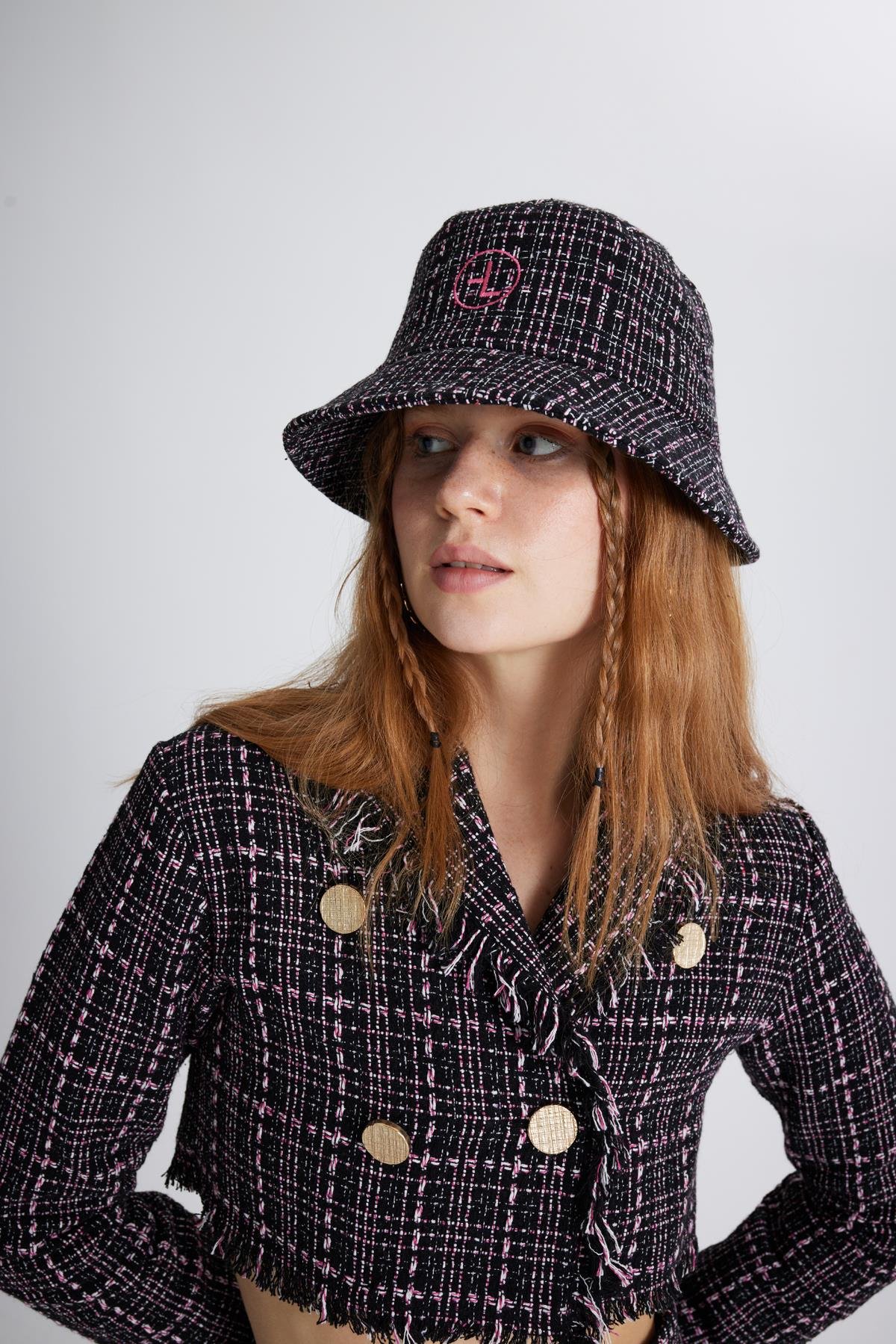 Tweed Bucket Şapka Siyah