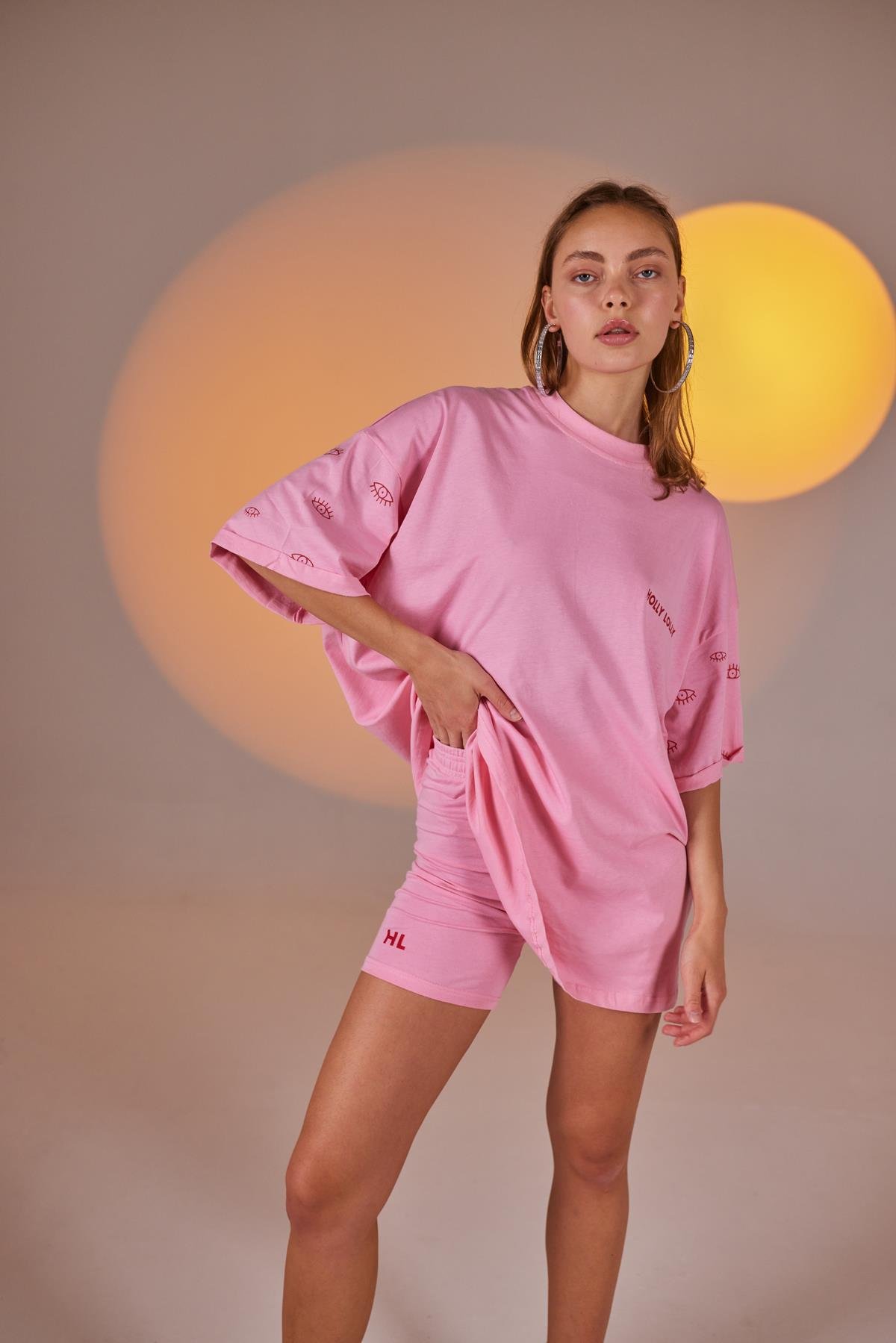 Eye Tshirt Biker Takım Pembe