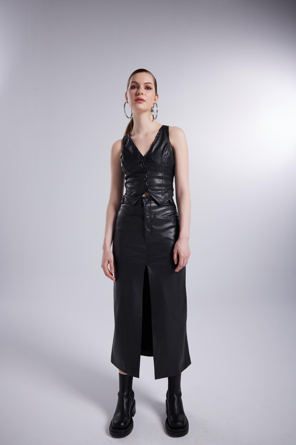 Hera Deri Etek Siyah