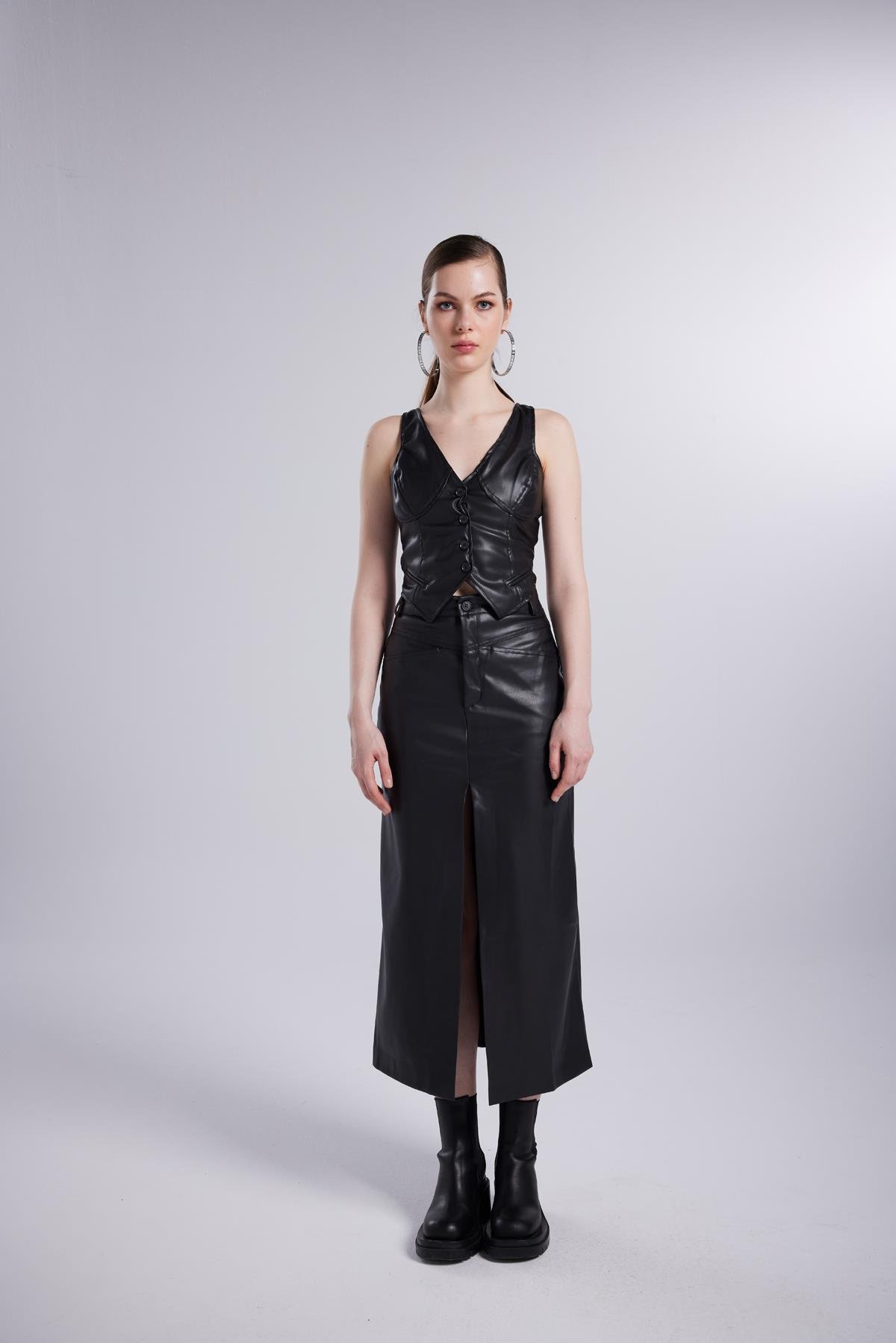 Hera Deri Etek Siyah