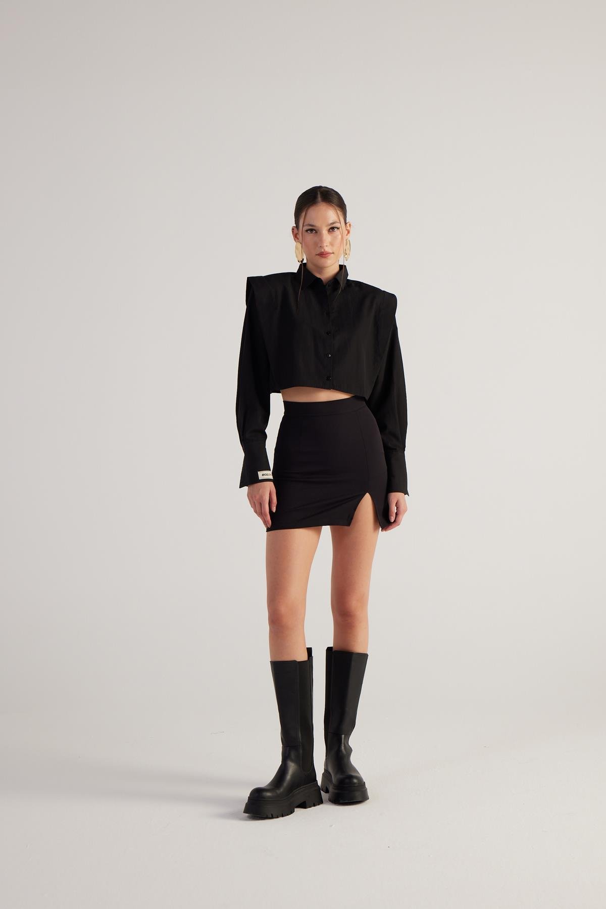 Tria Crop Gömlek Siyah