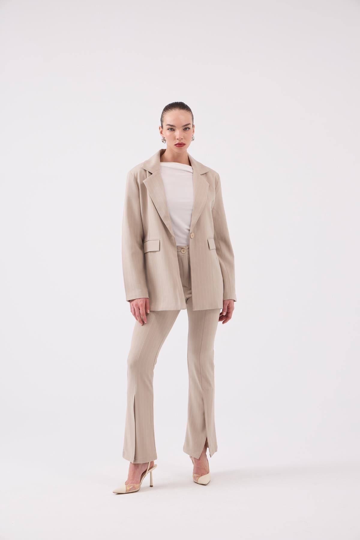 Striped Blazer Ceket Bej