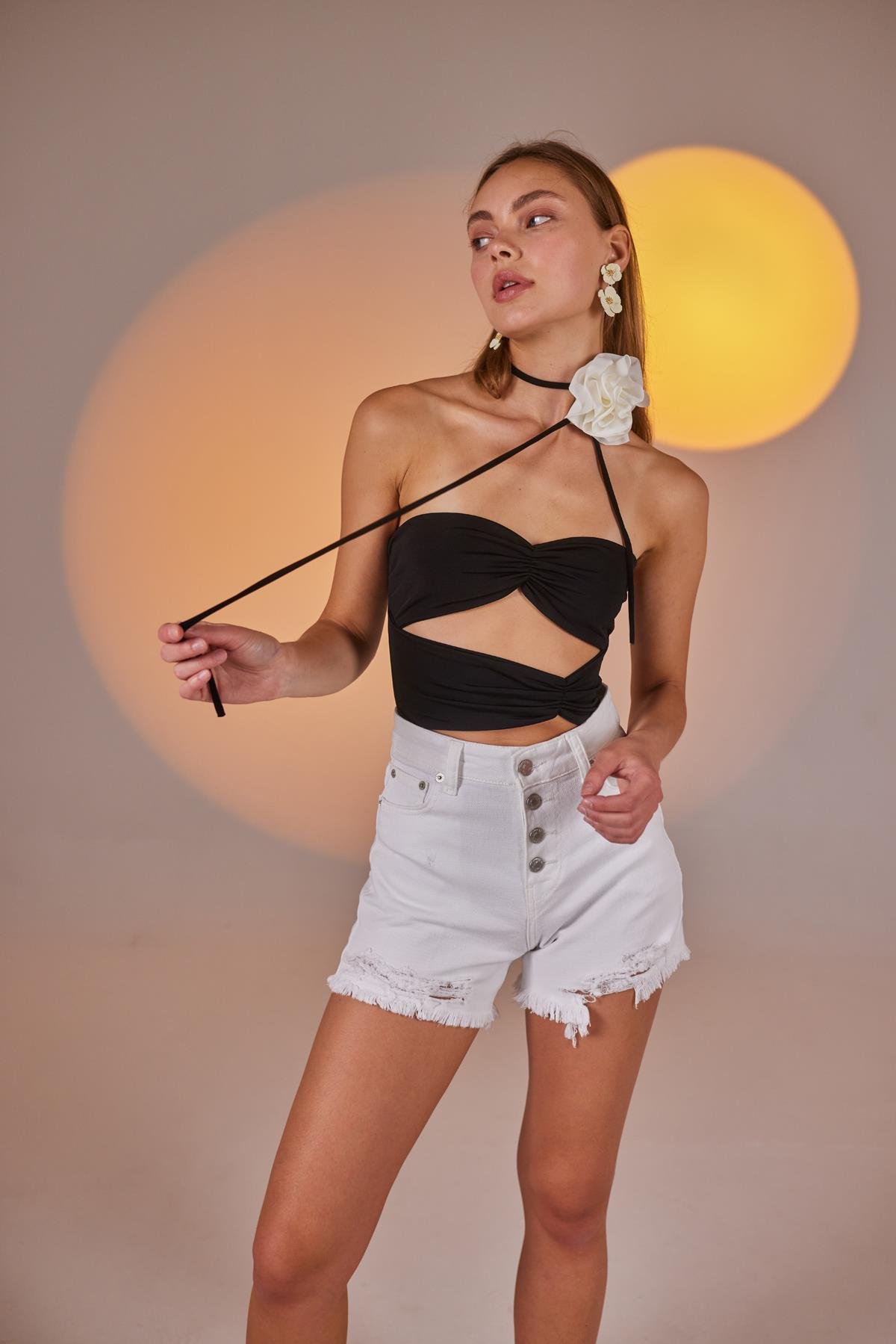 Distressed Jean Şort Beyaz