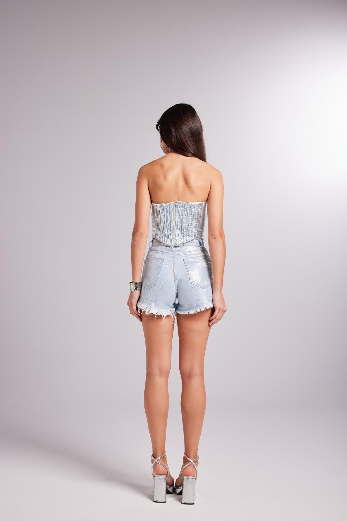 Glossy Jean Şort Mavi