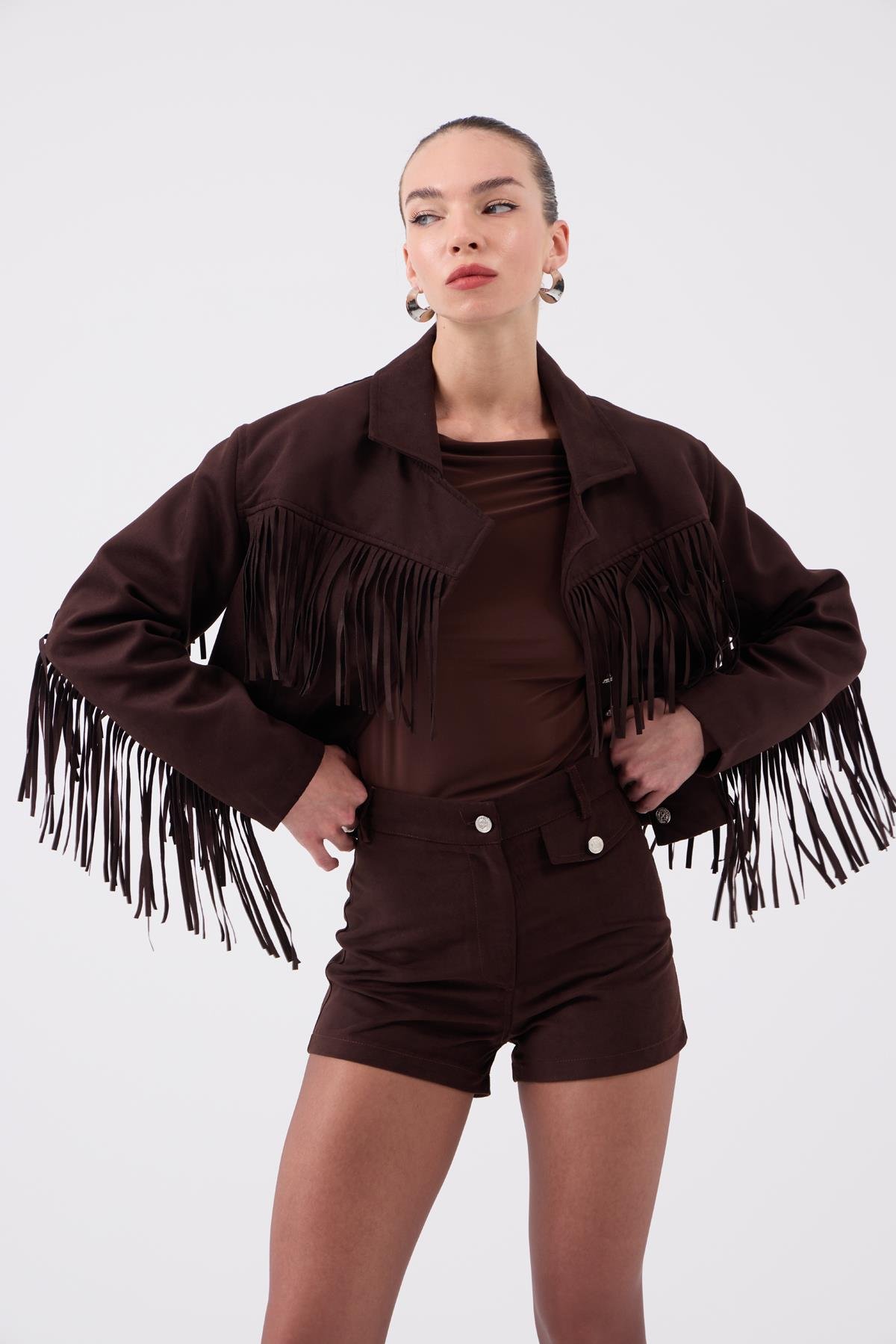 Valeri Süet Şort Kahve