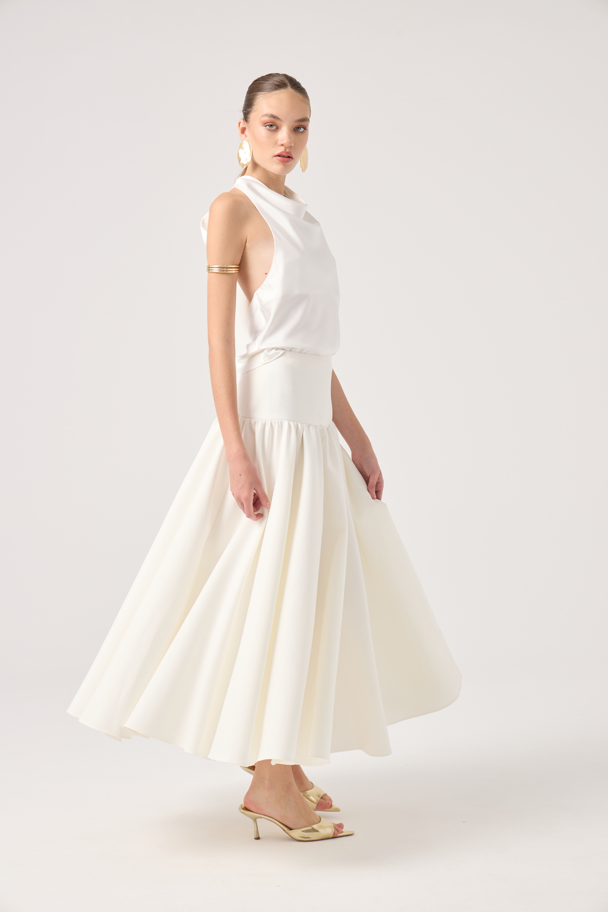 Fermuarlı Uzun Elenor Etek Beyaz