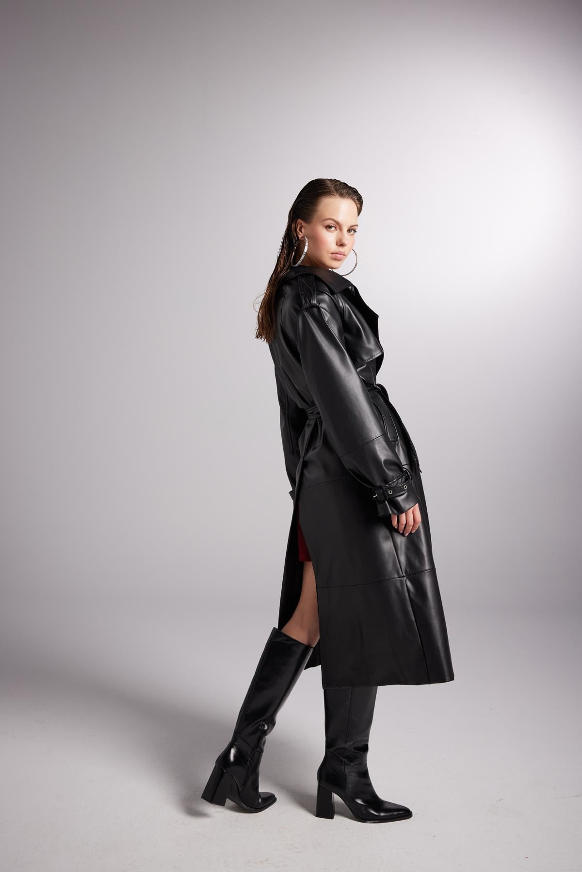 Collider Deri Trenchcoat Siyah
