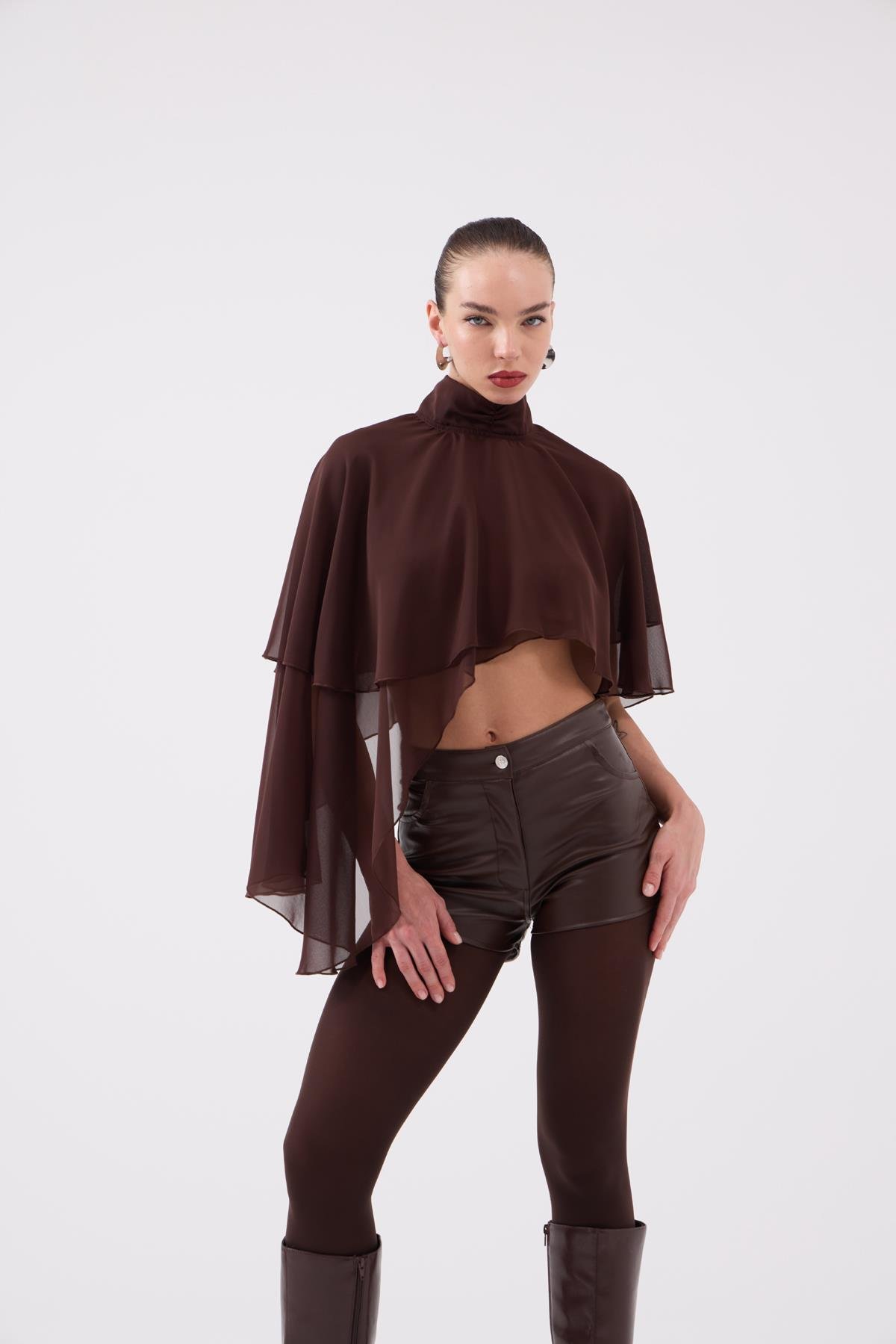 Meghan Deri Şort Kahve