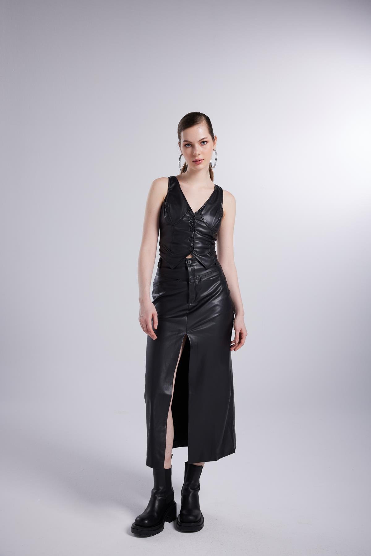 Hera Deri Etek Siyah