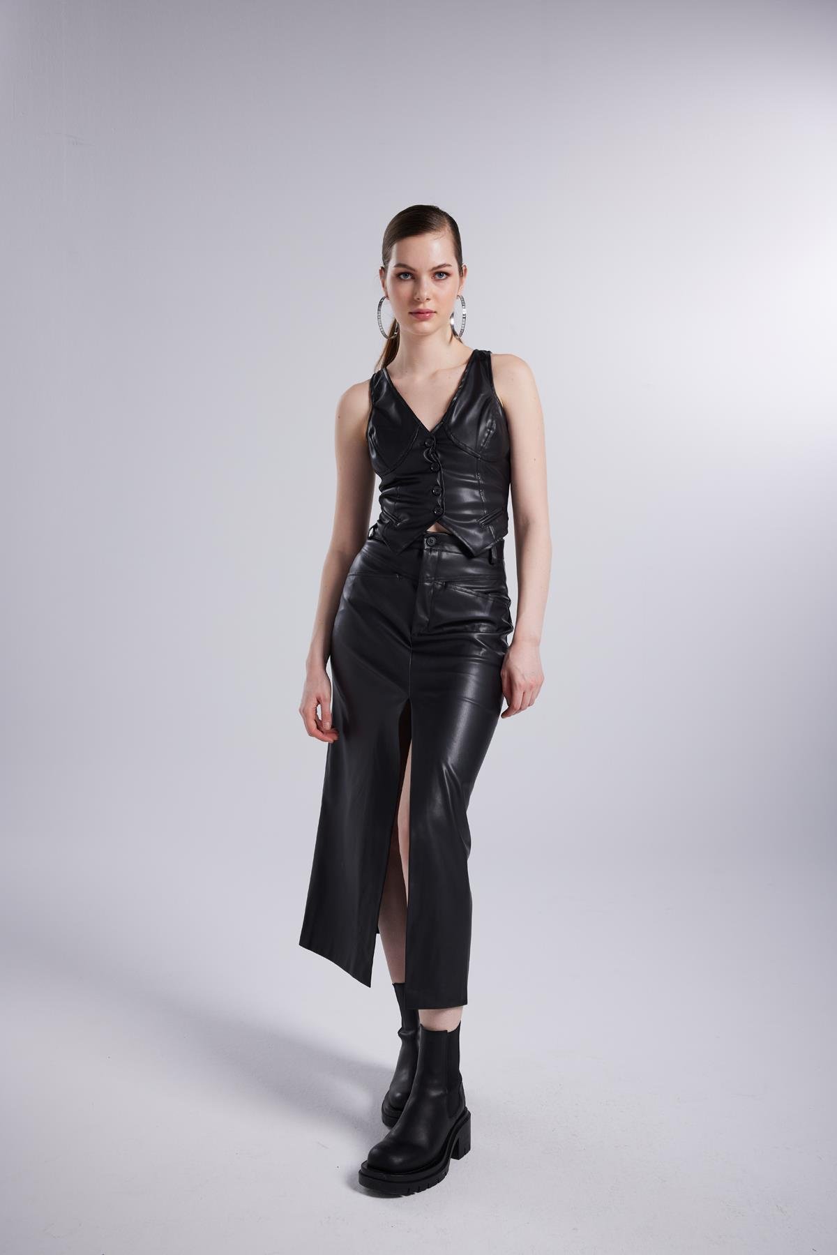 Hera Deri Yelek Siyah