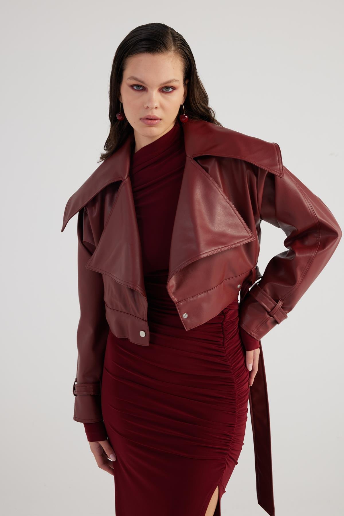 Neeko Leather Jacket Claret Red