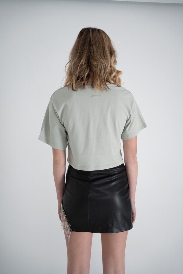 Kısa Kol Bisiklet Yaka Basic Viole Tshirt Haki