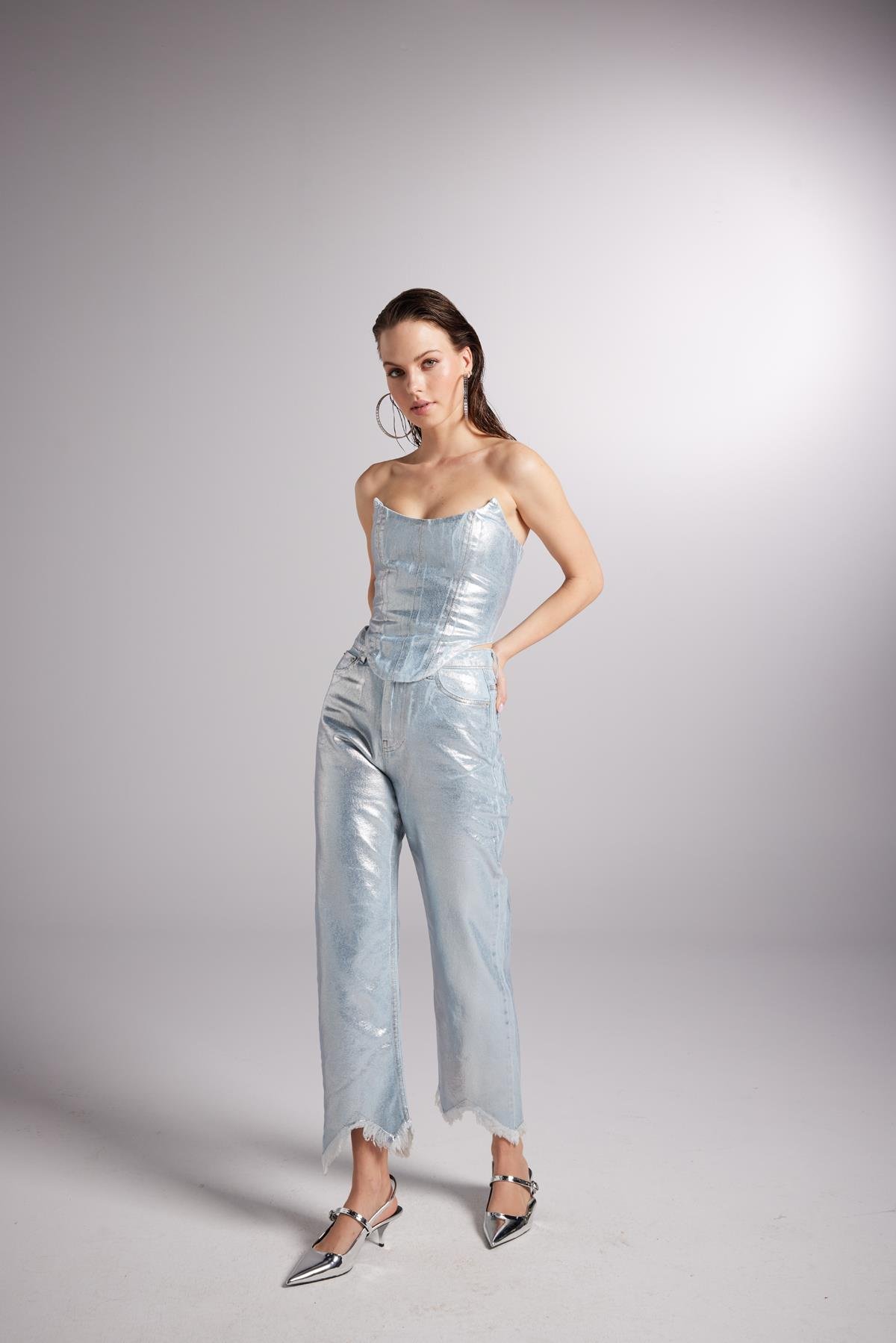Glossy Jean Pantolon Mavi