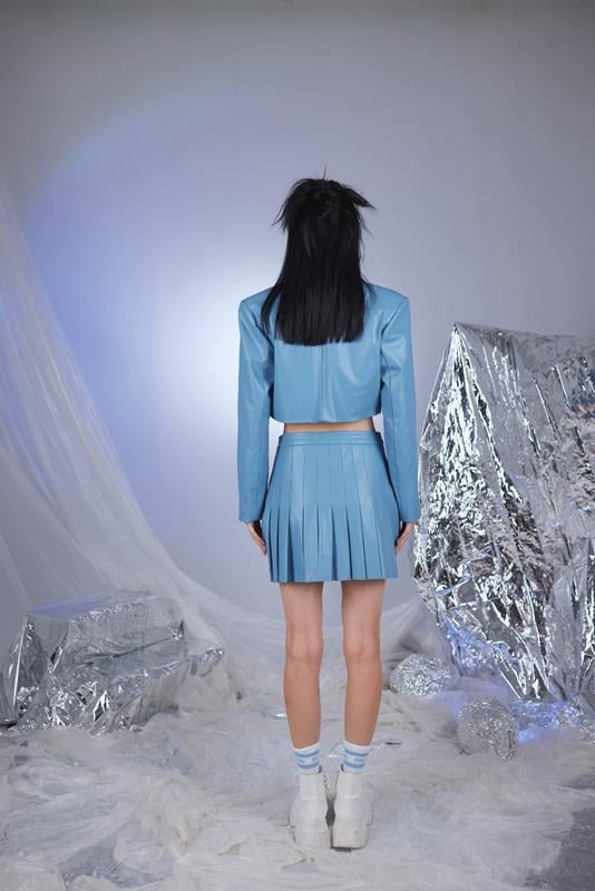 College Leather Skirt Blue