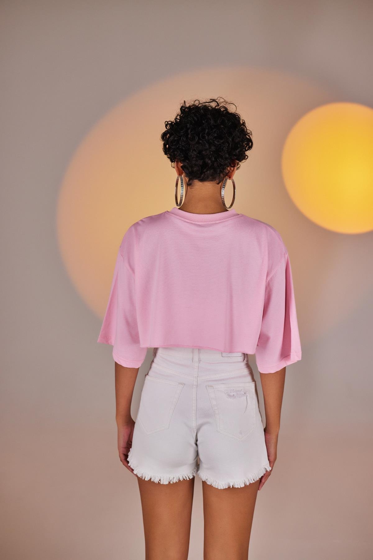 Holly Crop Tshirt Pembe