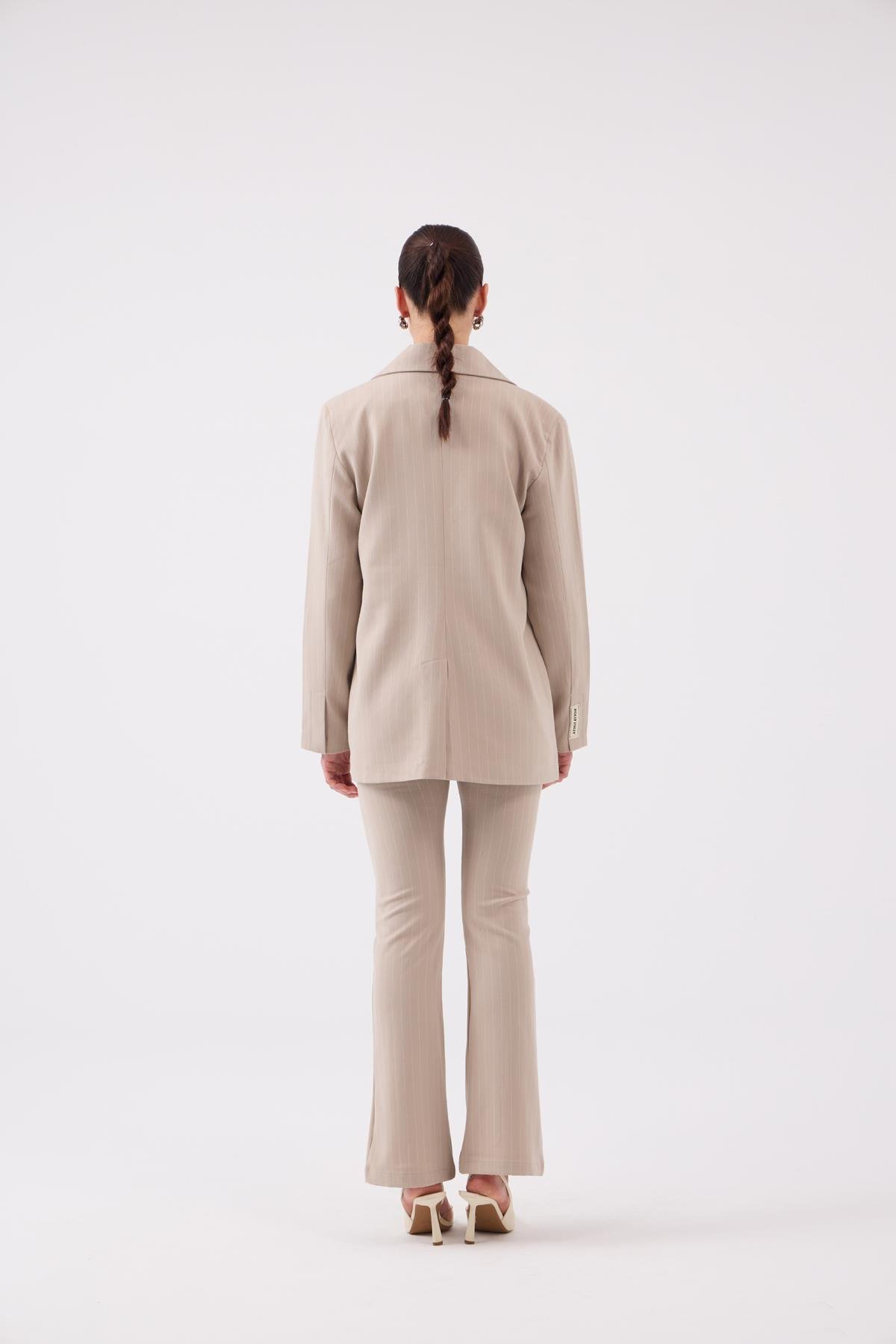 Striped Blazer Ceket Bej