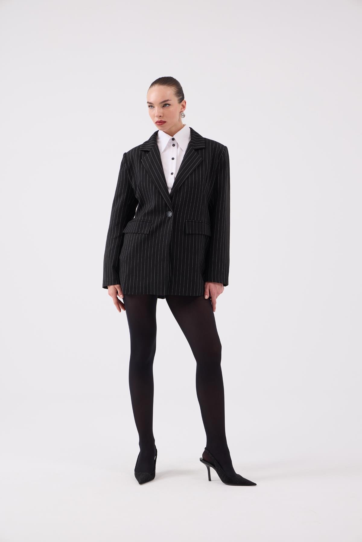 Strip Blazer Ceket Siyah