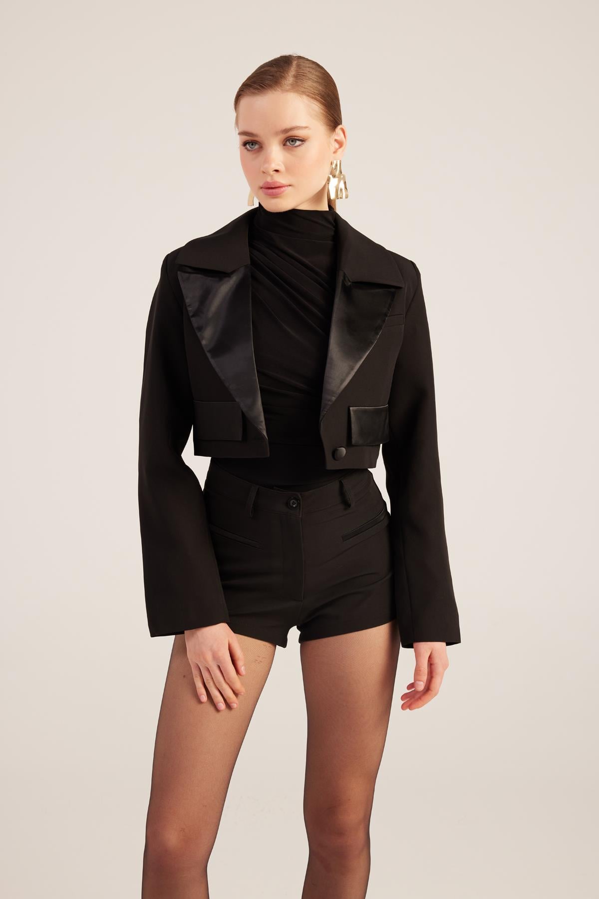 Camila Crop Blazer Ceket Siyah
