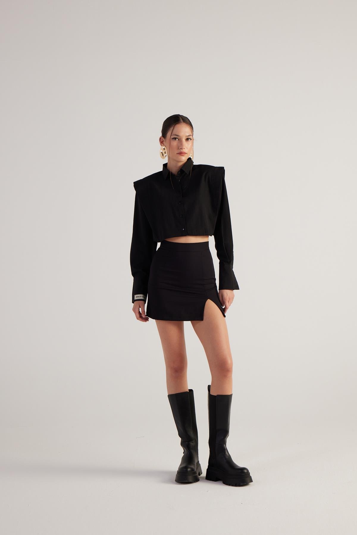 Tria Crop Gömlek Siyah