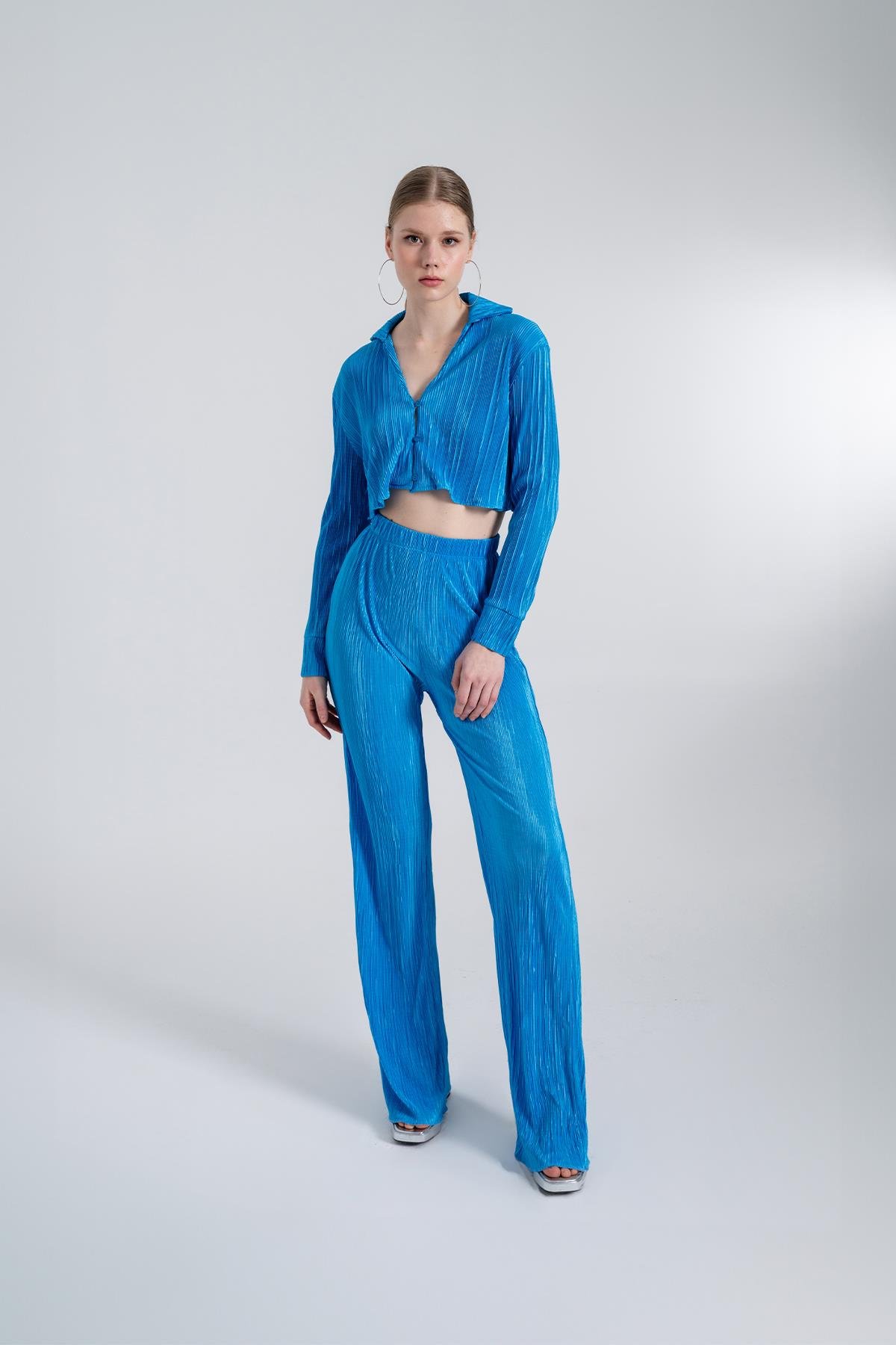 Comfy Crop Gömlek Mavi