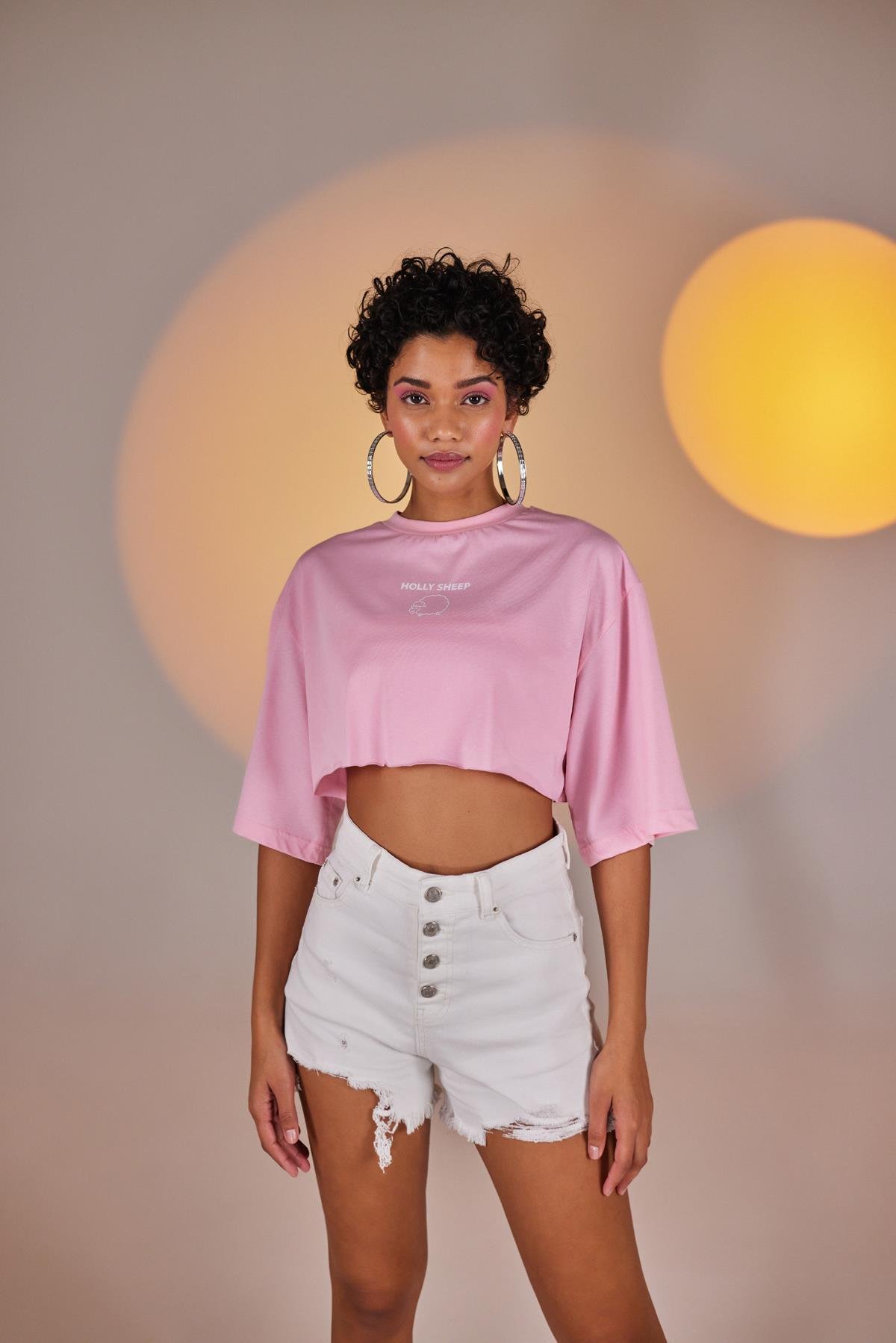 Holly Crop Tshirt Pembe