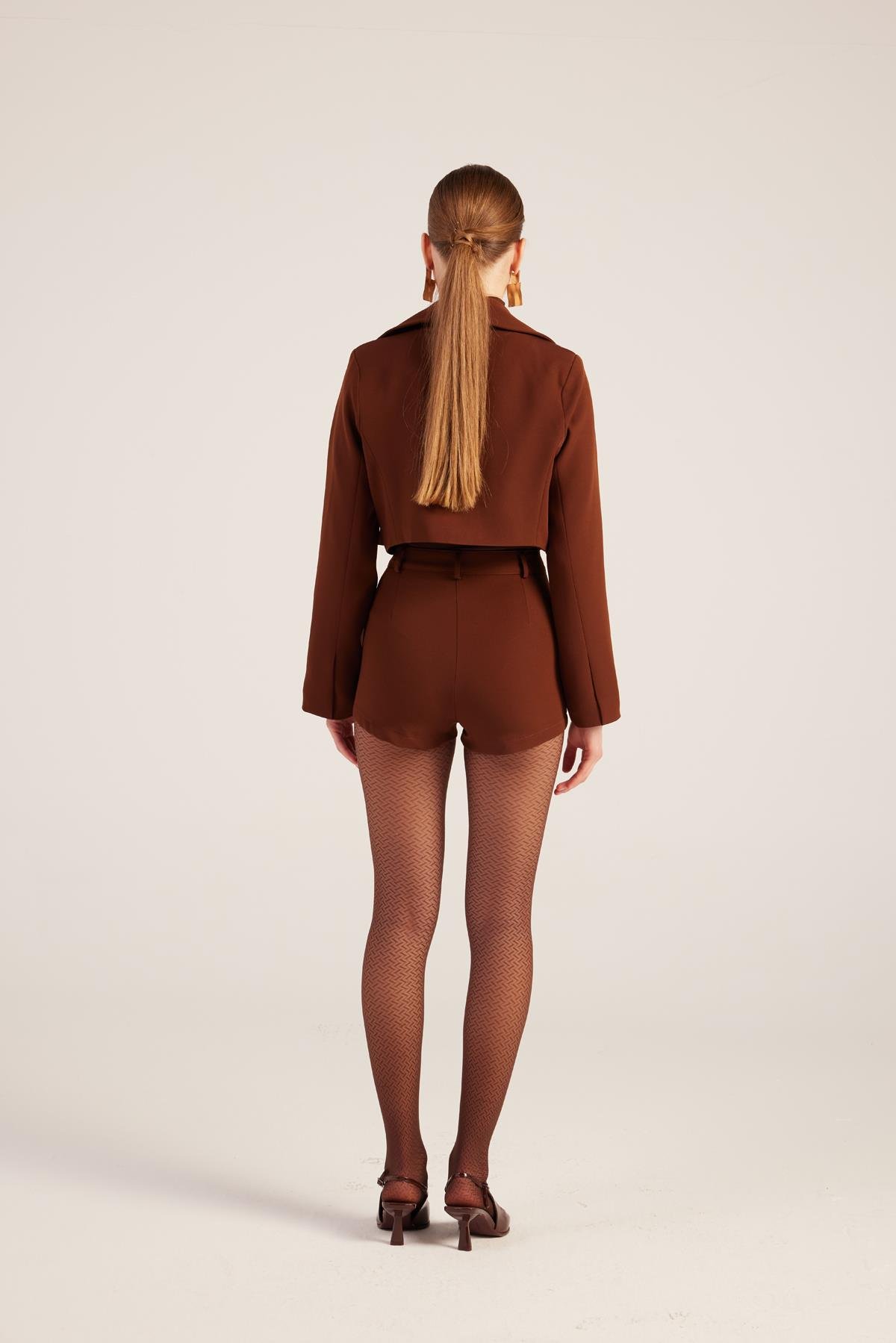 Camila Crop Blazer Ceket Kahve