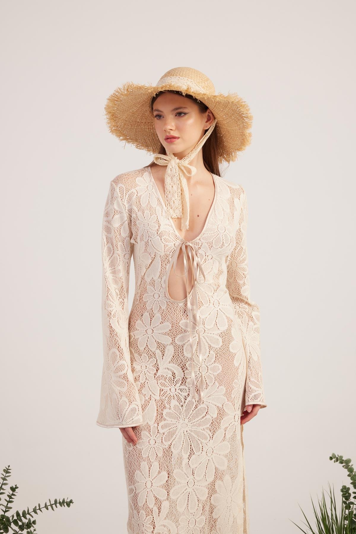 Zeya Triko Elbise Bej